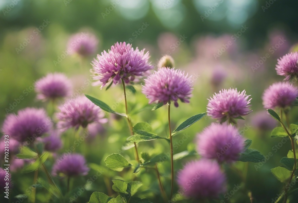 Beautiful large flowers of wild meadow clover in nature on a blurred background in spring in summer Beautiful large flowers of wild meadow clover in nature on a blurred background in spring in summer