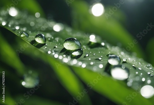 Beautiful large drop morning dew in nature selective focus Drops of clean transparent water on leave