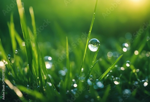 Beautiful water drop sparkle in sun on grass in sunlight macro Spring fresh juicy green grass in dro