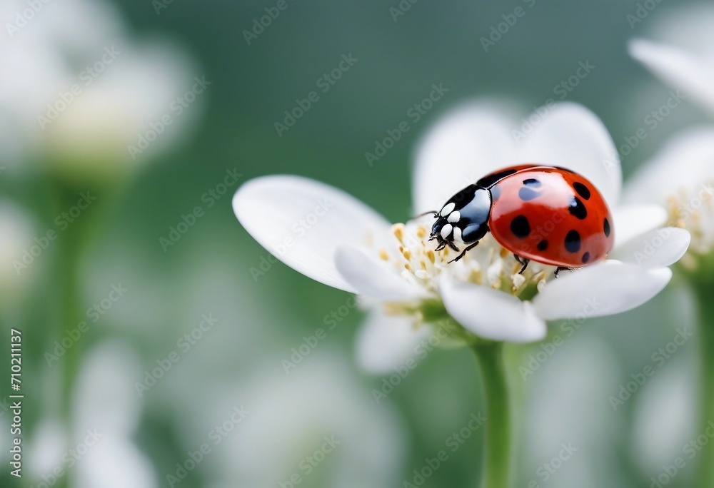 Ladybug on white spring flower close-up Macro Congratulation Card Ladybug on white spring flower close-up Macro Congratulation Card