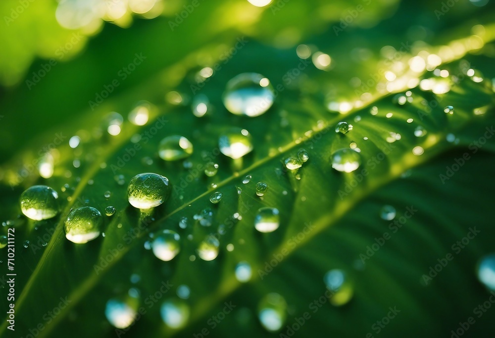 Large beautiful drops of transparent rain water on a green leaf macro Drops of dew in the morning gl Large beautiful drops of transparent rain water on a green leaf macro Drops of dew in the morning gl