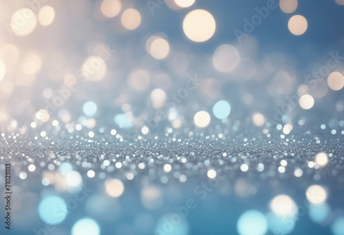 Glitter background in pastel delicate silver light blue and white tones de-focused