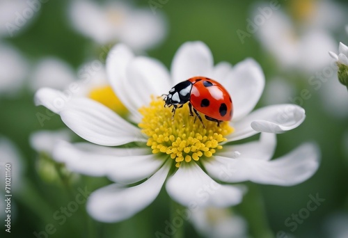 Ladybug on white spring flower close-up Macro Congratulation Card