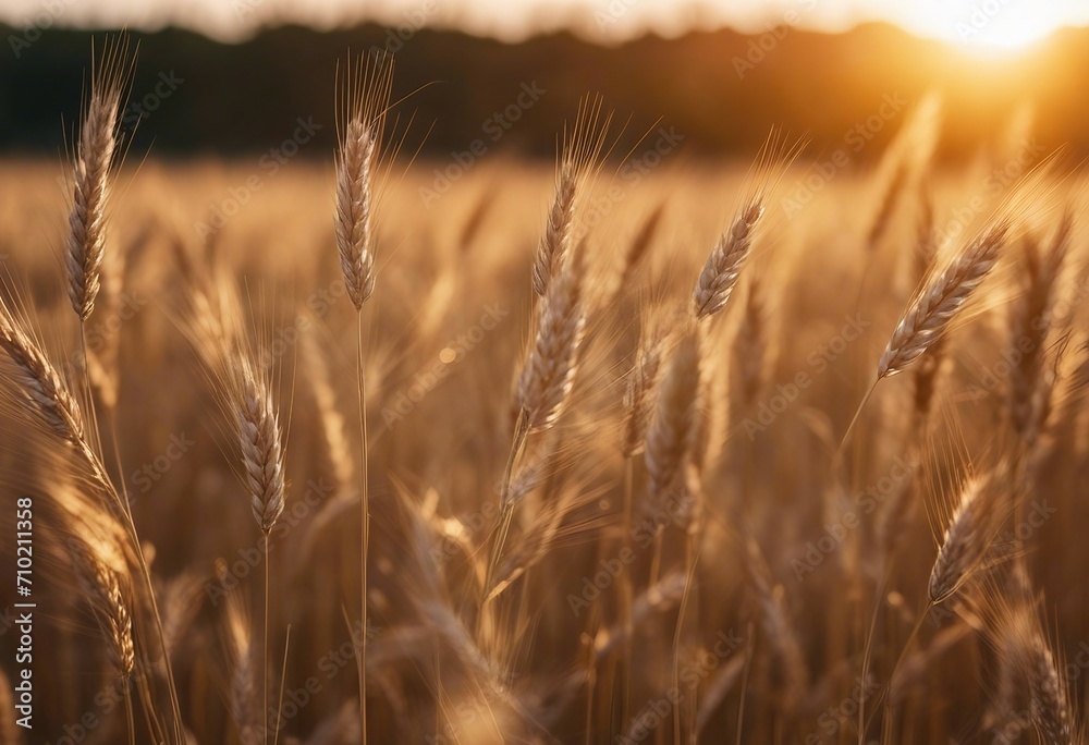 Spikes of ripe rye in sun close-up with soft focus Ears of golden wheat Beautiful cereals field in n