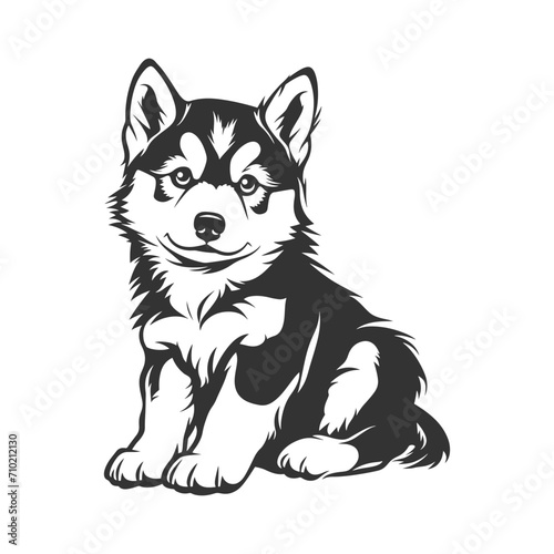 Siberian husky Illustration Clip Art Design Shape. Puppy dog Silhouette Icon Vector.