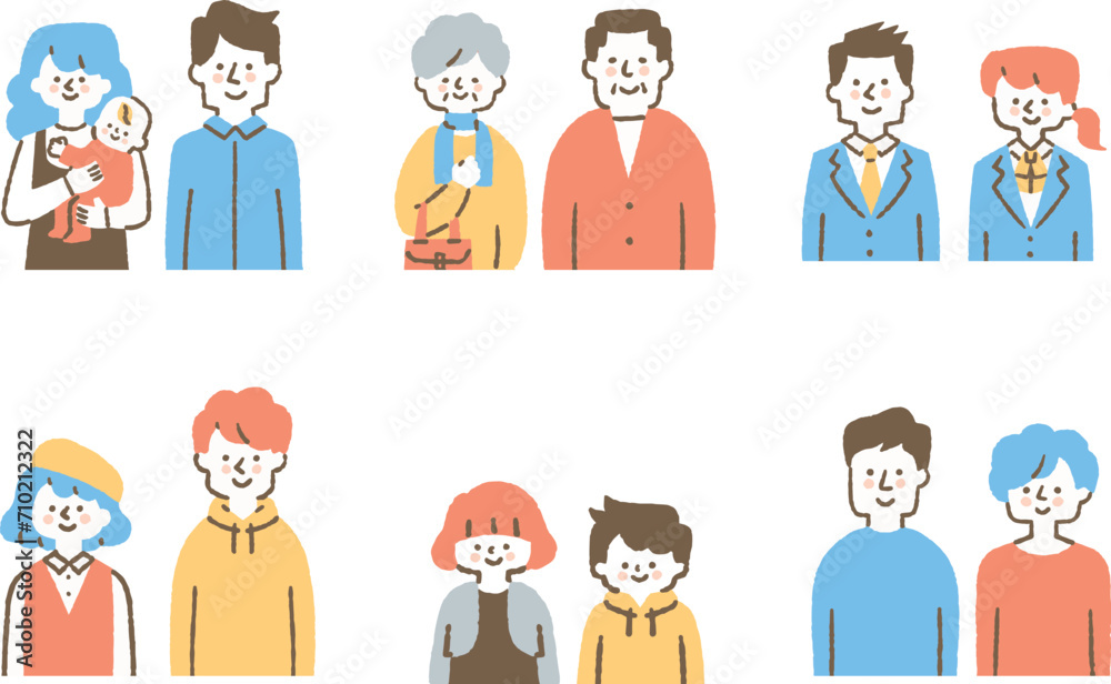 色々な年代の男女二人組のセット_色
