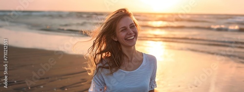 Caucasian Woman Walking On Vacation Backdrop Generative AI