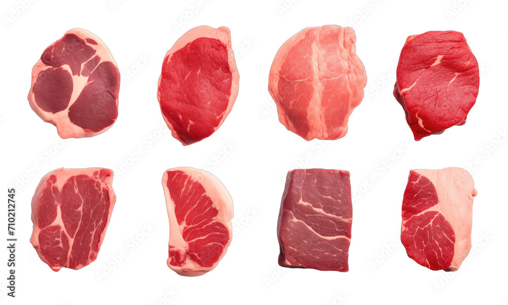 Collection of set different raw steaks isolated on transparent background. PNG file, cut out Collection of set different raw steaks isolated on transparent background. PNG file, cut out
