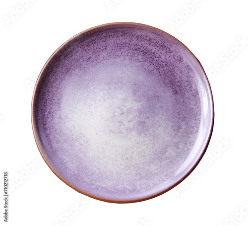 Purple Ceramic Dish Plate with Rustic Design isolated on transparent background. PNG file, cut out