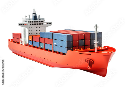 Cargo container ship isolated on transparent background. PNG file, cut out