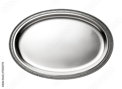 Silver tray isolated on transparent background. PNG file, cut out
