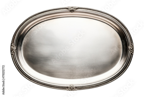 Silver tray isolated on transparent background. PNG file, cut out photo