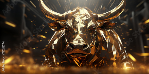 Bull in bullring. 3D illustration digital art design Strong black bull with big horns running preparing for a bullfight as a traditional Spanish game. photo