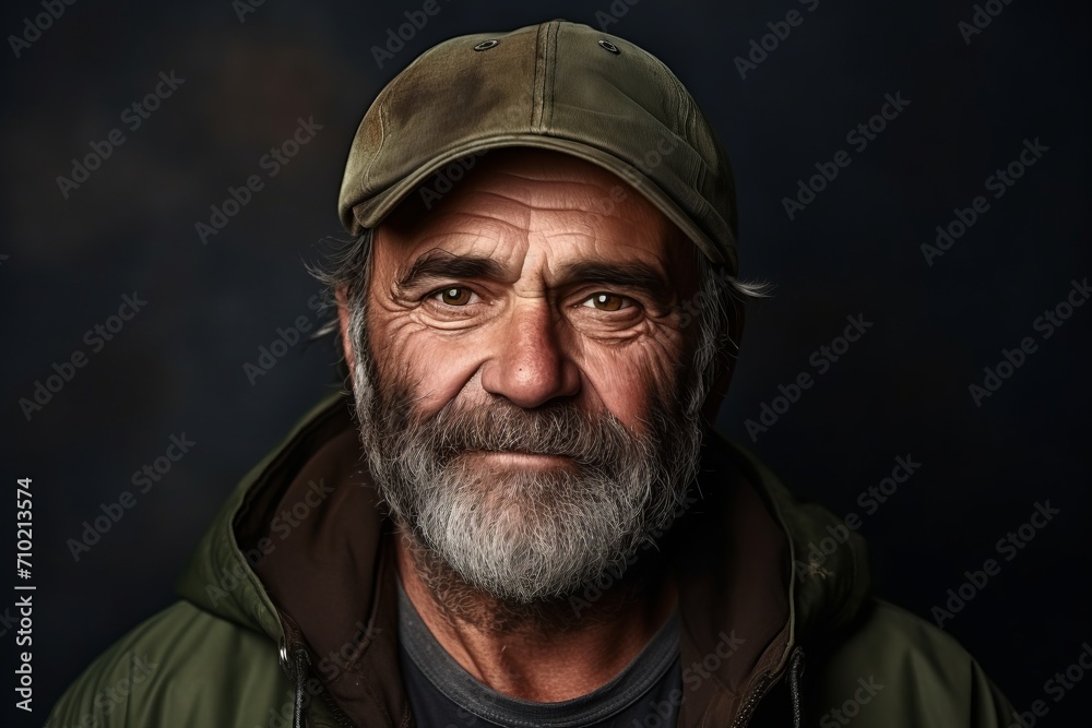 Portrait of an old man with a gray beard and a cap. Portrait of an old man with a gray beard and a cap.