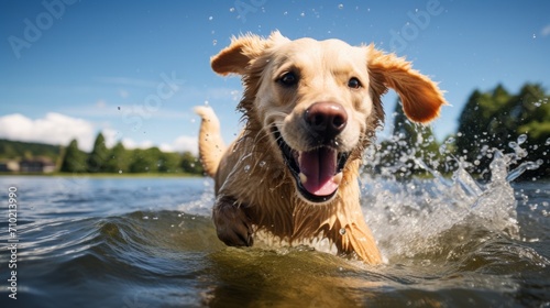  Dynamic shots of a Labrador retriever making a splash in the water, capturing the playful and water-loving nature of the breed