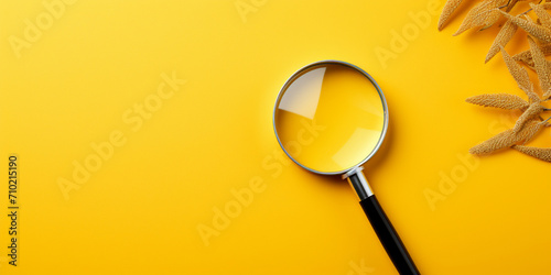 Render minimal transparent loupe search icon for finding, reading, research, analysis information. Magnifier focuses on the possible side of the word impossible motivational near green leaves. photo