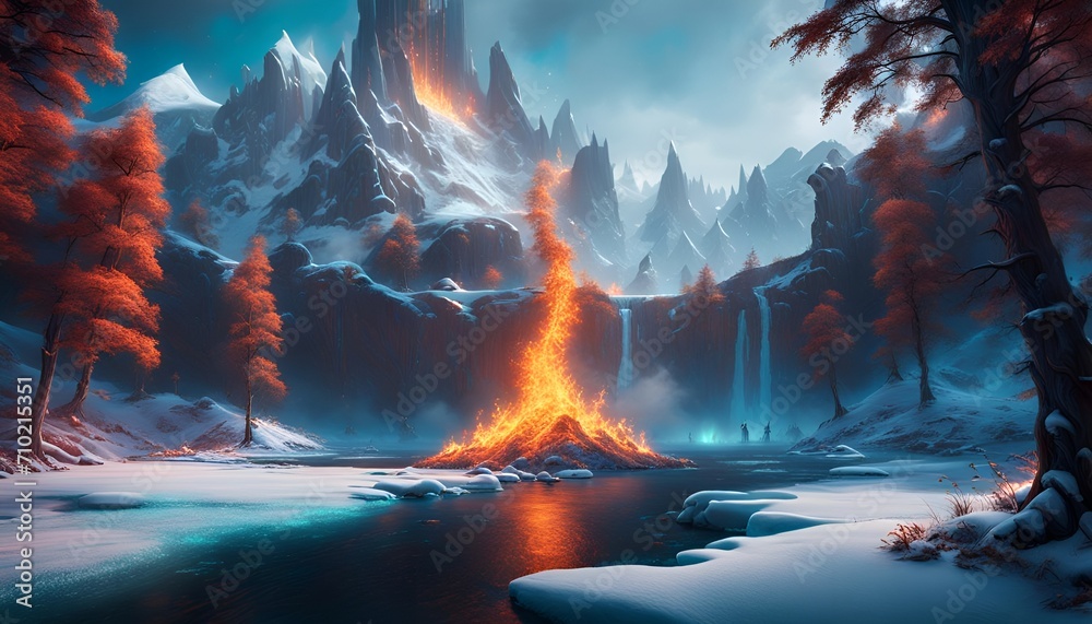 icy flames dance and flicker 