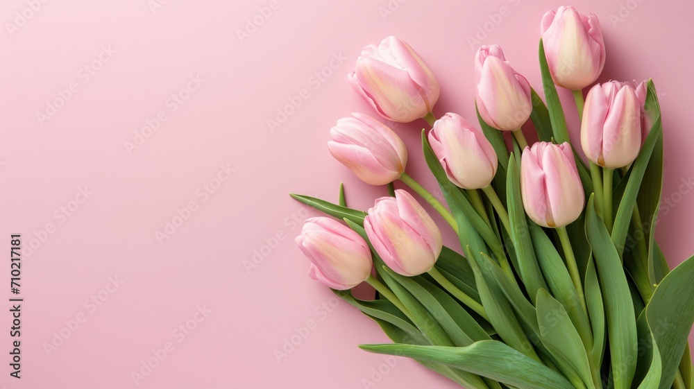 A bunch of pink tulips on a pink background