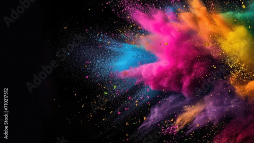 Explosion of colorful powder on a black background photo