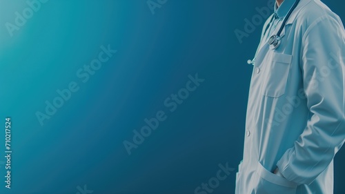Close-up of a doctor with a stethoscope on a blue background