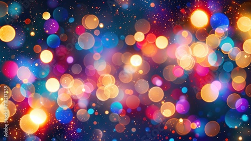Vivid bokeh lights on a dark background with a festive feel