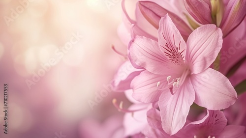Delicate pink lilies with a soft-focus and bokeh background