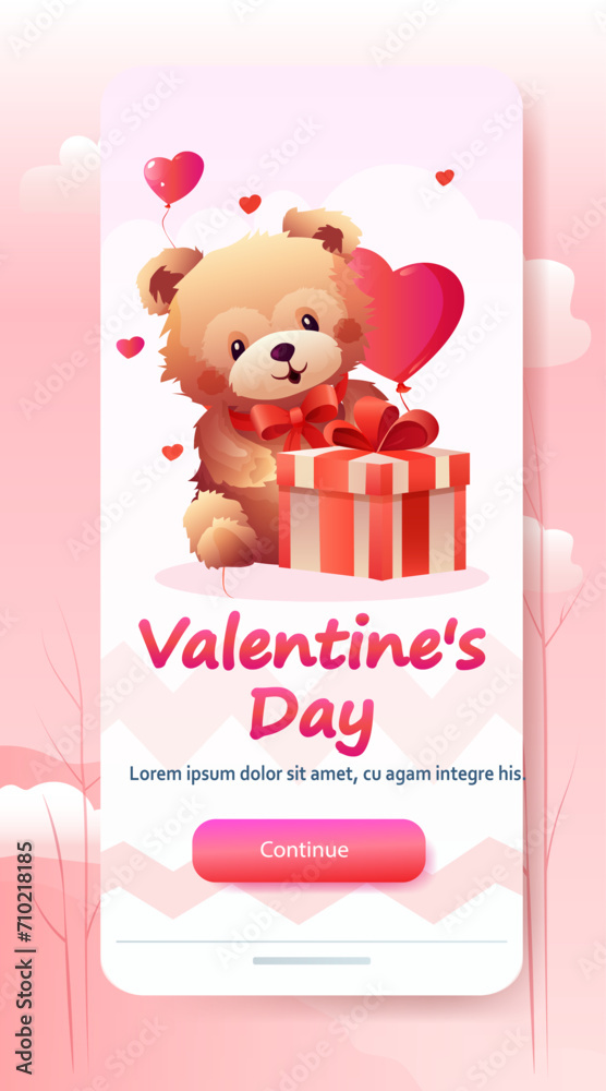 teddy bear sitting with wrapped gift box happy valentines day celebration greeting card vertical teddy bear sitting with wrapped gift box happy valentines day celebration greeting card vertical