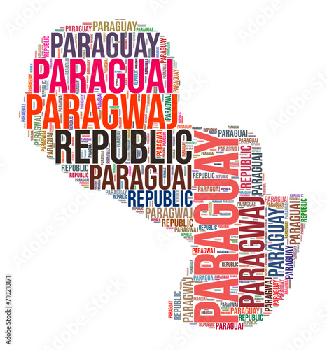 Paraguay country shape word cloud. Typography style country illustration. Paraguay image in text cloud style. Vector illustration.