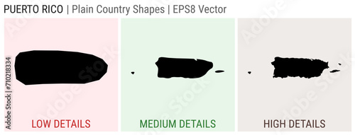 Puerto Rico - plain country shape. Low, medium, and high detailed maps of Puerto Rico. EPS8 Vector illustration.