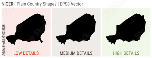 Niger - plain country shape. Low, medium, and high detailed maps of Niger. EPS8 Vector illustration.