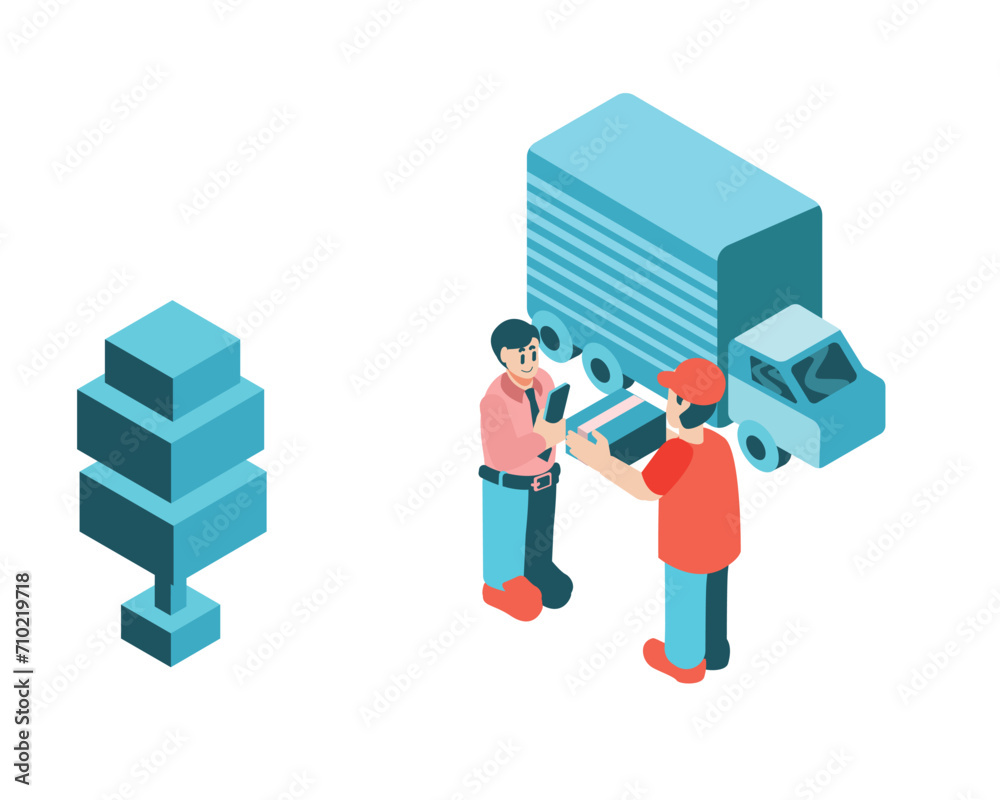 Courier is Delivering a Customer's Package Order | Isometric Delivery Courier is Delivering a Customer's Package Order | Isometric Delivery
