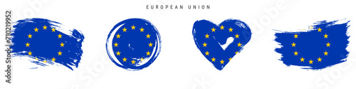 European Union hand drawn grunge style flag icon set. Free brush stroke flat vector illustration isolated on white