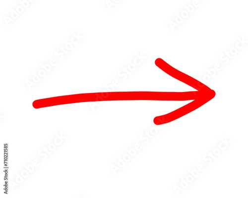 Hand draw red arrow pointing right on transparent background 