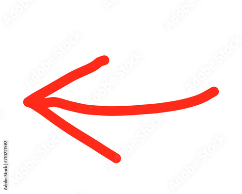 Red left arrow hand draw on transparent background 