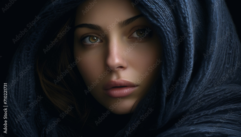 Young adult woman looking at camera with confidence generated by AI Young adult woman looking at camera with confidence generated by AI