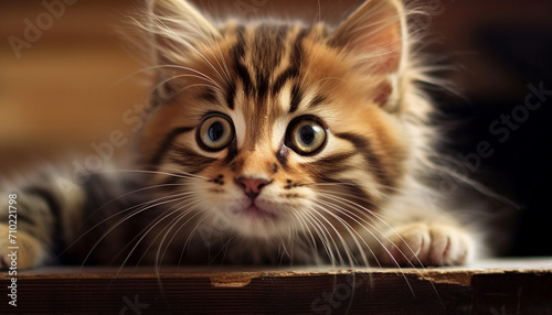 Cute kitten, domestic cat, playful, staring, fluffy, small generated by AI © Jeronimo Ramos