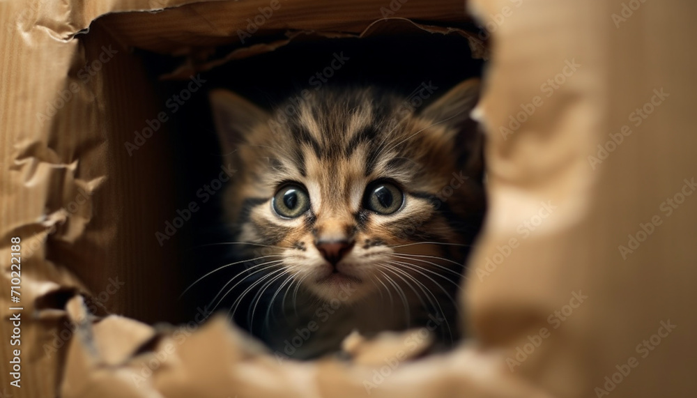 Obraz premium Cute kitten, playful and curious, staring with selective focus generated by AI