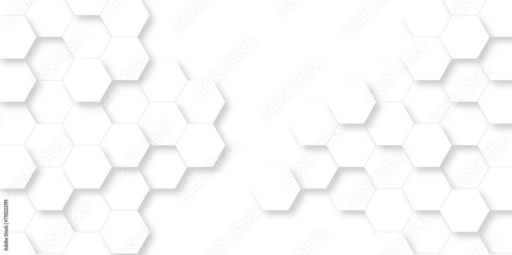 Abstract pattern with hexagonal white and gray technology line paper background. Hexagonal 3d vector grid tile and mosaic structure mess cell. white and gray hexagon honeycomb geometric copy space. - obrazy, fototapety, plakaty 