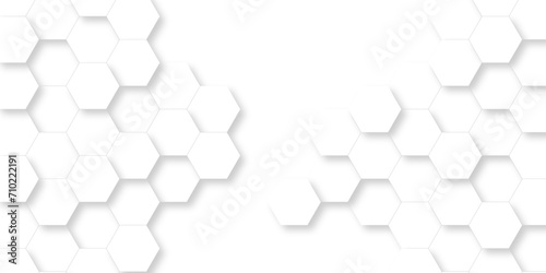 Abstract pattern with hexagonal white and gray technology line paper background. Hexagonal 3d vector grid tile and mosaic structure mess cell. white and gray hexagon honeycomb geometric copy space. photo