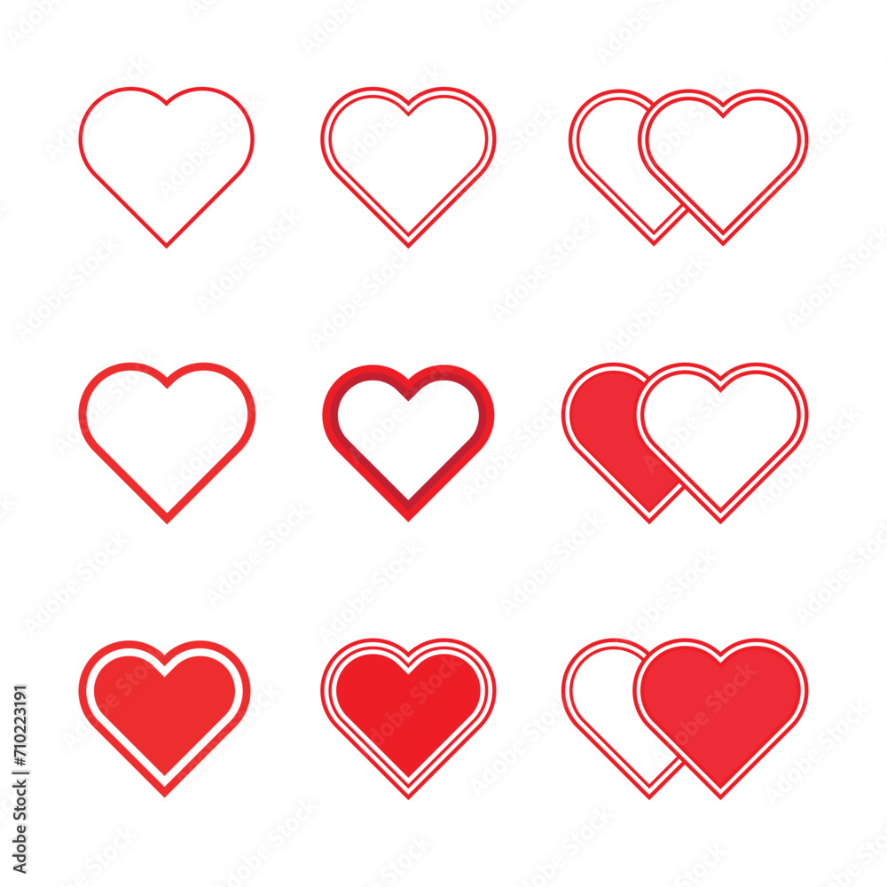 Vector red heart set & stylish love design elements