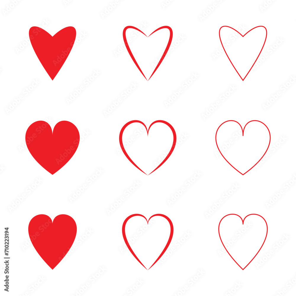 Vector red heart set & stylish love design elements