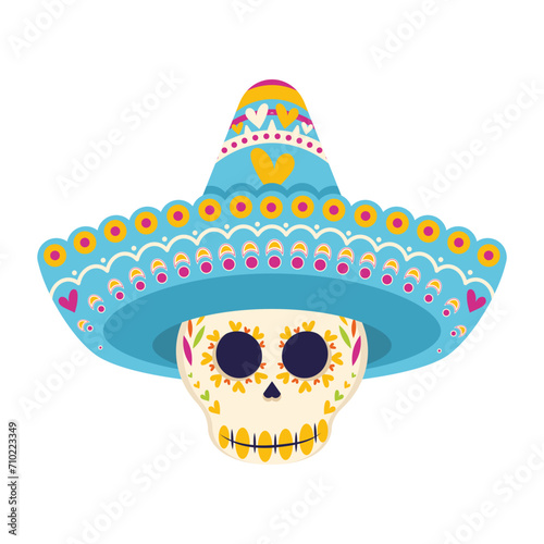 Cute painted dia de los muertos skull Vector