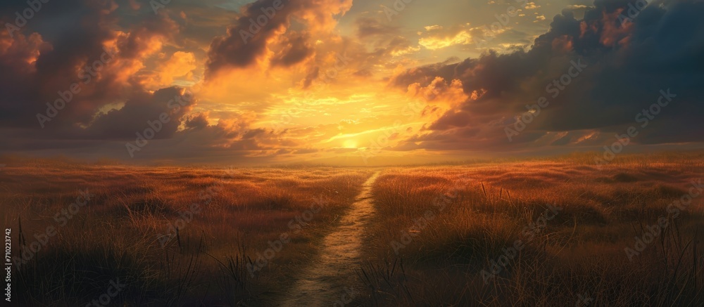 Obraz premium Deserted path towards dusk.
