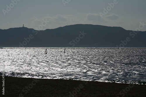 windsurfing on the beach