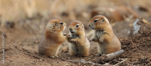 Black Tailed Prairie Dog babies engaging in activities at their habitat in Custer State Park, South Dakota, captured through nature photography. photo