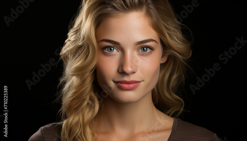 Beautiful woman with blond hair looking at camera generated by AI
