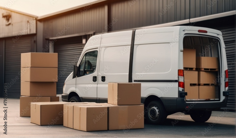Truck Delivering Online Orders, Purchases, E-Commerce Goods, Wholesale Merchandise from Generative AI Truck Delivering Online Orders, Purchases, E-Commerce Goods, Wholesale Merchandise from Generative AI