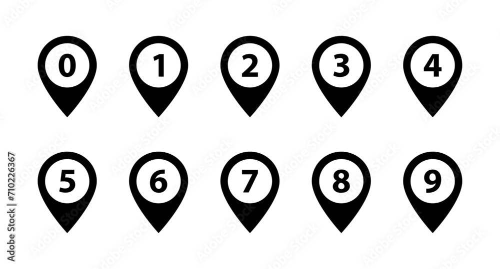 Location pin icon with number set Location pin icon with number set