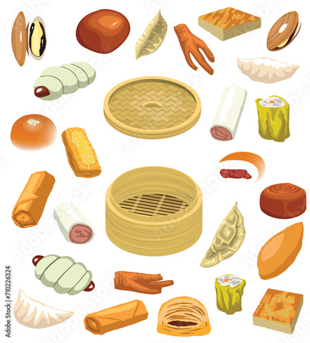Dim Sum Mantou Jiaozi Menu Vector Set