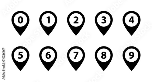 Location pin icon with number set